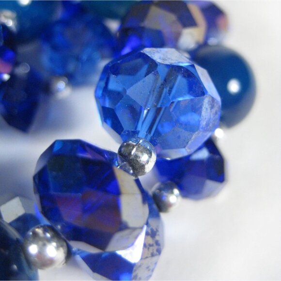 Statement Necklace Glass Plastic Beaded 20 inch Multi Strand Silvertone Jewelry - Picture 6 of 10